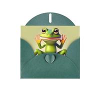 YYHWHJDE Dark Green Greeting Card The funny frog doing yoga Prints for Christmas, Children's Birthday, Valentine's Day, and Party Invitation