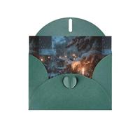 YYHWHJDE Dark Green Greeting Card The Lone Lamp Under The Cedars Pattern Perfect for Valentine's Day, Wedding Anniversary & Party Invitations