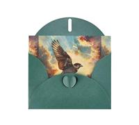 YYHWHJDE Dark Green Greeting Card The sparrow through the clouds Pattern for Christmas, Children's Birthday, Valentine's Day, and Party Invitation