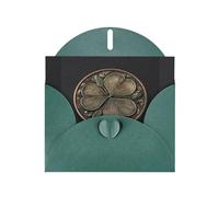 YYHWHJDE Dark Green Greeting Card Three-Leaf Clover Gold Coins Pattern Perfect for Valentine's Day, Wedding Anniversary & Party Invitations