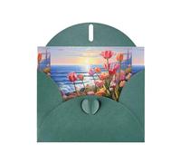 YYHWHJDE Dark Green Greeting Card Tulips By The Sea Pattern Perfect for Valentine's Day, Wedding Anniversary & Party Invitations