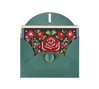 YYHWHJDE Dark Green Greeting Card Ukrainian Embroidery Style Rose Pattern for Christmas, Children's Birthday, Valentine's Day, and Party Invitation