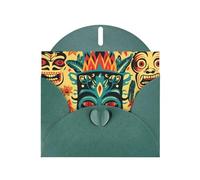 YYHWHJDE Dark Green Greeting Card Vintage Aloha Tiki Pattern Prints for Christmas, Children's Birthday, Valentine's Day, and Party Invitation