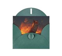 YYHWHJDE Dark Green Greeting Card Volcano Fox Pattern for Christmas, Children's Birthday, Valentine's Day, and Party Invitation