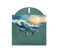 YYHWHJDE Dark Green Greeting Card Wave Sailboat Seagull Pattern for Christmas, Children's Birthday, Valentine's Day, and Party Invitation