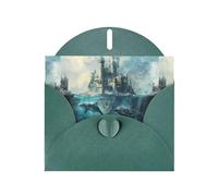 YYHWHJDE Dark Green Greeting Card Whale Under The Castle Pattern Perfect for Valentine's Day, Wedding Anniversary & Party Invitations