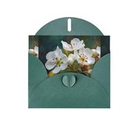 YYHWHJDE Dark Green Greeting Card White Pear Blossoms Pattern Perfect for Valentine's Day, Wedding Anniversary & Party Invitations