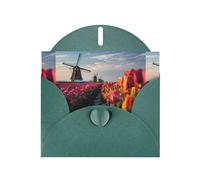 YYHWHJDE Dark Green Greeting Card Windmills In The Tulips Pattern Perfect for Valentine's Day, Wedding Anniversary & Party Invitations