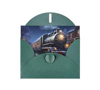YYHWHJDE Dark Green Greeting Card Winter Christmas Snow Night Railway Train Prints for Christmas, Children's Birthday, Valentine's Day, and Party Invitation