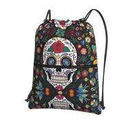 YYHWHJDE Day of The Dead Prints Drawstring Backpack - Lightweight Water-Resistant Sport Gym Bag with Zipper Pocket for Travel & Hiking