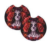 YYHWHJDE Day Of The Dead Sugar Roses Skull Prints Car Cup Coasters 2-Pack - Engineered Chloroprene Rubber Layers, Heat & Cold Resistant - Protect & Preserve Vehicle Interiors