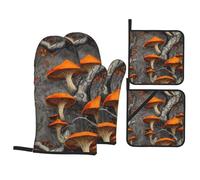 YYHWHJDE Dead Tree Mushroom Prints Heavy-Duty Oven Layers: 4-Piece Waterproof, Heat Resistant Kitchen Protection Set for Safe Handling & Long-Lasting Durability