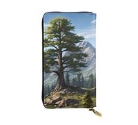 YYHWHJDE Deer Mountain Pine Tree Wilderness Pattern Leather long clutch wallet Designed for fashion girls and women stylish and personalized 7.48 x 4.13 in, Black, One Size