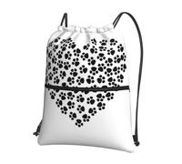 YYHWHJDE Dog Paw Print Love Heart Prints Drawstring Backpack Waterproof Gym Bag - Lightweight Foldable Sport Cover with Zipper Pocket for Travel Hiking