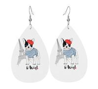 YYHWHJDE Dog With Eiffel Tower Prints Water Drop Leather Earrings - Stylish Dangle Throw for Parties, Vibrant Color Layering, Non-Fading Finish