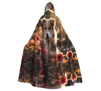 YYHWHJDE Dogs and Roses Pattern Halloween Adult Hooded Cloak for Party Costume Cosplay Stage Masquerade Theme Dance Comic Con