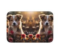 YYHWHJDE Dogs and Roses Picture Anti Slip and Thickened Floor mat Suitable for bathrooms, bedrooms, Washable Carpet Floor mats 16X24 in