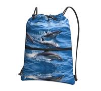 YYHWHJDE Dolphins In The Sea Prints Drawstring Backpack - Lightweight, Waterproof Sport Throw Cover for Gym, Travel & Everyday Essentials