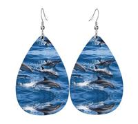 YYHWHJDE Dolphins In The Sea Prints Water Drop Leather Earrings - Stylish Dangle Throw for Parties, Vibrant Color Layering, Non-Fading Finish