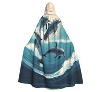 YYHWHJDE Dolphins In The Waves Prints Adult Hooded Cloak is a super large, comfortable, and durable Halloween hooded poncho