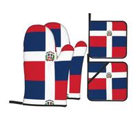 YYHWHJDE Dominican Republic Flag Kitchen Oven Mitts and Pot Holders, Waterproof Polyester, Heat-Resistant, Red Blue White, 21x21 cm, 4 Piece Set
