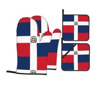 YYHWHJDE Dominican Republic Flag Oven Mitts and Pot Holders, Waterproof Polyester, Red Blue White, 21x21 cm, 4 Piece Set