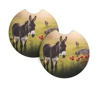 YYHWHJDE Donkey and Flower Printing Car Coasters 2 Pack - Durable Waterproof Cup Holder Coasters for Car Interior Protection and Decoration