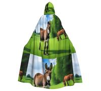 YYHWHJDE Donkey On Green Meadow Pattern Halloween Adult Hooded Cape Cloak No Zipper, Comfortable For Costume Parties