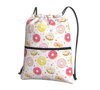 YYHWHJDE Donut Prints Drawstring Backpack - Lightweight Waterproof Gym Bag with Zipper Pocket - Ideal for Travel, Yoga & Sports
