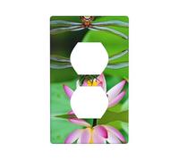 YYHWHJDE Dragonfly on Lotus Flower Pattern Double Socket Wall Panel Decorative is Durable and Suitable for Socket Light Switch Accessories 4.5x2.76in