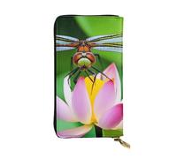 YYHWHJDE Dragonfly on Lotus Flower Printing Quality Leather Long Clutch Wallet Designed for Fashion Girls and Women Stylish 7.48 x 4.13 in