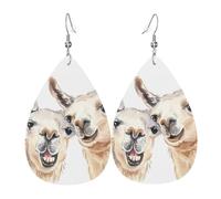 YYHWHJDE Drawing Alpaca Prints Teardrop Leather Earrings - Fashionable Dangle Earrings for Women, Lightweight Faux Leather Drops with 925 Silver Plated Hooks