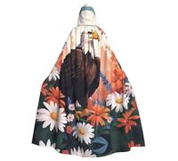 YYHWHJDE Eagle Among Flowers Prints Adult Hooded Cloak is a super large, comfortable, and durable Halloween hooded poncho