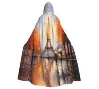 YYHWHJDE Eiffel Tower Paris Painting Printed Halloween Adult Hooded Cloak No Zipper, Comfortable & Durable for Role-Playing