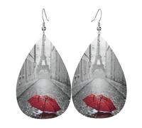 YYHWHJDE Eiffel Tower Paris Street Red Umbrella Prints Water Drop Leather Earrings - Stylish Dangle Throw for Parties, Vibrant Color Layering, Non-Fading Finish