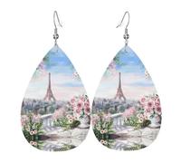 YYHWHJDE Eiffel Tower Paris View Prints Water Drop Leather Earrings - Stylish Dangle Throw for Parties, Vibrant Color Layering, Non-Fading Finish