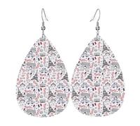 YYHWHJDE Eiffel Tower Prints Teardrop Leather Earrings - Lightweight Dangle Earrings for Women, Vivid Faux Leather Drops with Silver Plated Hooks, Chic Jewelry for Parties & Gifts