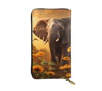 YYHWHJDE Elephant and Sunflower Printed Leather long clutch wallet Designed for fashion girls and women stylish and personalized 7.48 x 4.13 in, Black, One Size