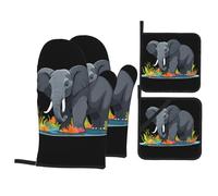 YYHWHJDE Elephant Entering The Ocean Prints Heavy-Duty Oven Layers: 4-Piece Waterproof, Heat Resistant Kitchen Protection Set for Safe Handling & Long-Lasting Durability
