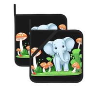 YYHWHJDE Elephant in The Mushroom Garden Pattern Square Insulated Pot Holder Set of 2 8x8 in Anti-scalding and Heat-Insulating Waterproof