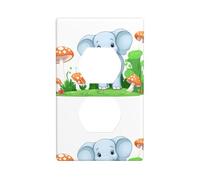 YYHWHJDE Elephant in The Mushroom Garden Picture Double Socket Wall Panel Decorative is Durable and Suitable for Socket Light Switch Accessories 4.5x2.76in