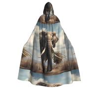 YYHWHJDE Elephant Pulling A Small Tree Pattern Halloween Adult Hooded Cape Cloak - Super Large Hooded Cloak No Zipper