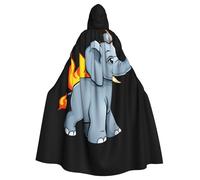 YYHWHJDE Elephant with flames on its head Picture Halloween Adult Hooded Cape Large Hooded Cloak with Bow Tie, No Zipper