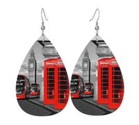 YYHWHJDE England UK London Telephone Prints Water Drop Leather Earrings - Stylish Dangle Throw for Parties, Vibrant Color Layering, Non-Fading Finish