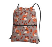 YYHWHJDE Fall Fox Prints Drawstring Backpack Waterproof Gym Bag - Lightweight Foldable Sport Cover with Zipper Pocket for Travel Hiking