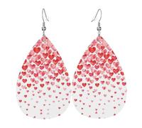 YYHWHJDE Falling Red Hearts Prints Water Drop Leather Earrings - Stylish Dangle Throw for Parties, Vibrant Color Layering, Non-Fading Finish