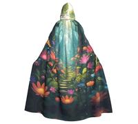 YYHWHJDE Fantasy Flower Forest Prints Adult Hooded Cloak is a super large, comfortable, and durable Halloween hooded poncho