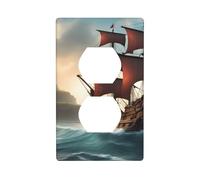 YYHWHJDE Fantasy Pirate Ship Pattern Double Socket Wall Panel Decorative is Durable and Suitable for Socket Light Switch Accessories 4.5x2.76in