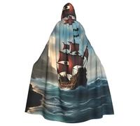 YYHWHJDE fantasy pirate ship Picture Halloween Adult Hooded Cloak for Role-Playing, Costumes, and Theme Parties