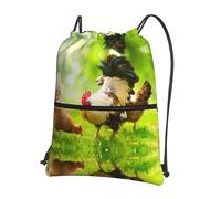 YYHWHJDE Farm Rustic Chickens Prints Drawstring Zipper Backpack - Lightweight Foldable Gym Bag for Travel Workout Yoga